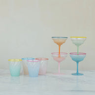4 oz. Fluted Stemmed Coupe Glass with Colored Rim, Assorited Colors