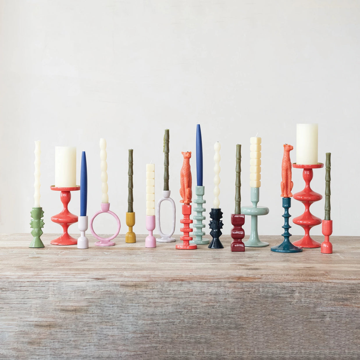 Enameled Aluminum Taper Holder, Eucalyptus Color