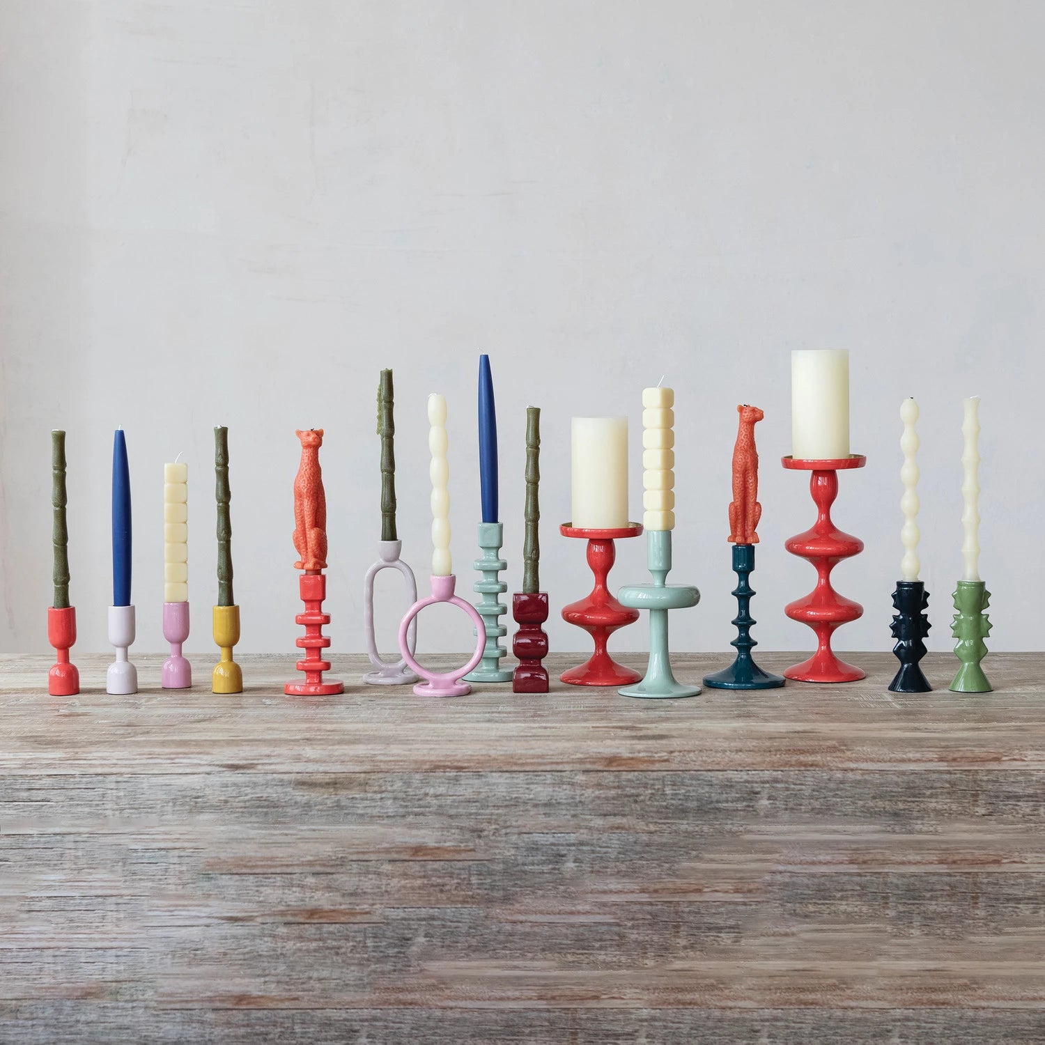 Enameled Aluminum Taper Holder, Eucalyptus Color