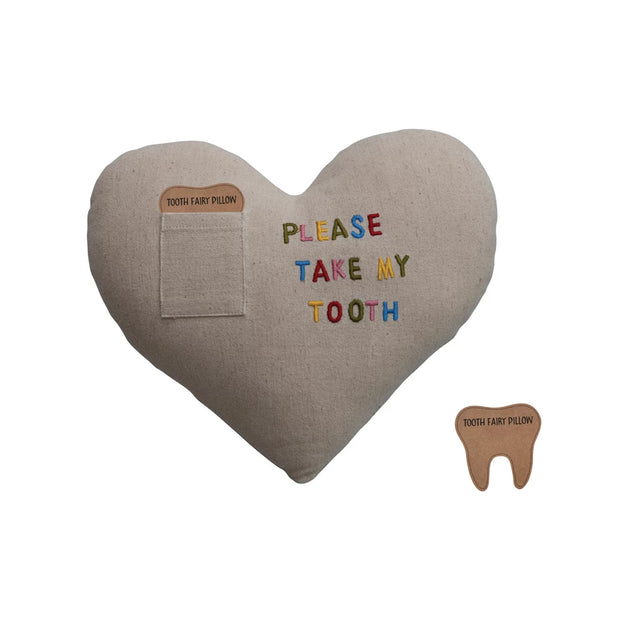 Cotton & Linen Tooth Fairy Pillow with Pocket & Embroidery "Please Take My Tooth"