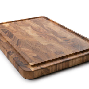 Wooden cutting board with a smooth finish on a white background
