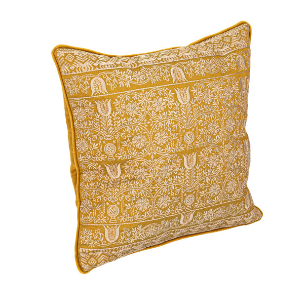 18" Square Cotton Velvet Embroidered Pillow