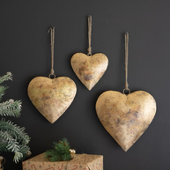 Set of Three Antique Gold Heart Door Hangars