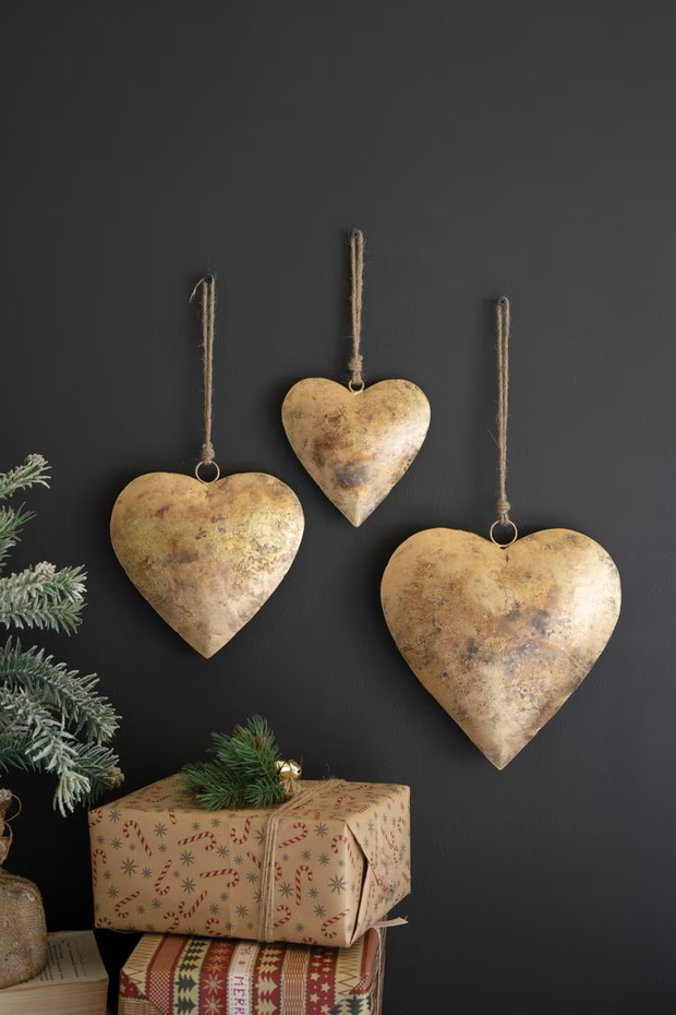 Set of Three Antique Gold Heart Door Hangars