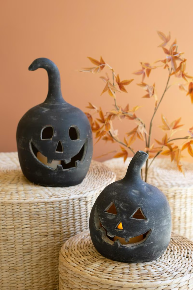Clay Black Jack-O-Lanterns, Set of 2
