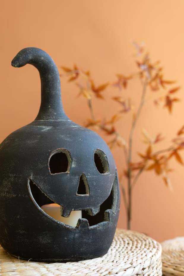 Clay Black Jack-O-Lanterns, Set of 2