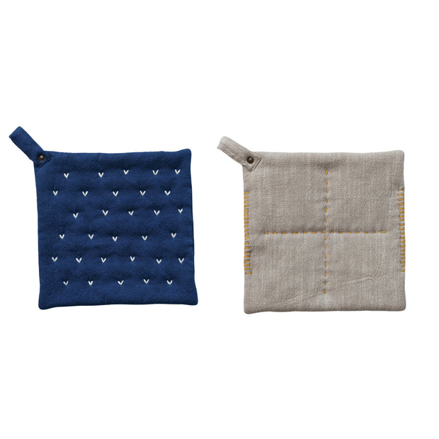 Cotton Slub Pot Holder w/ Kantha Stitch