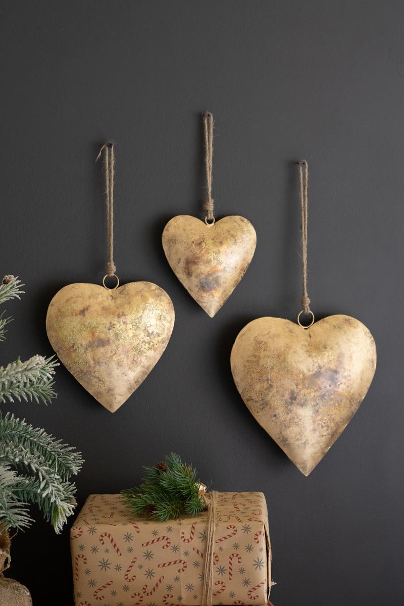 Set of Three Antique Gold Heart Door Hangars