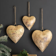 Set of Three Antique Gold Heart Door Hangars