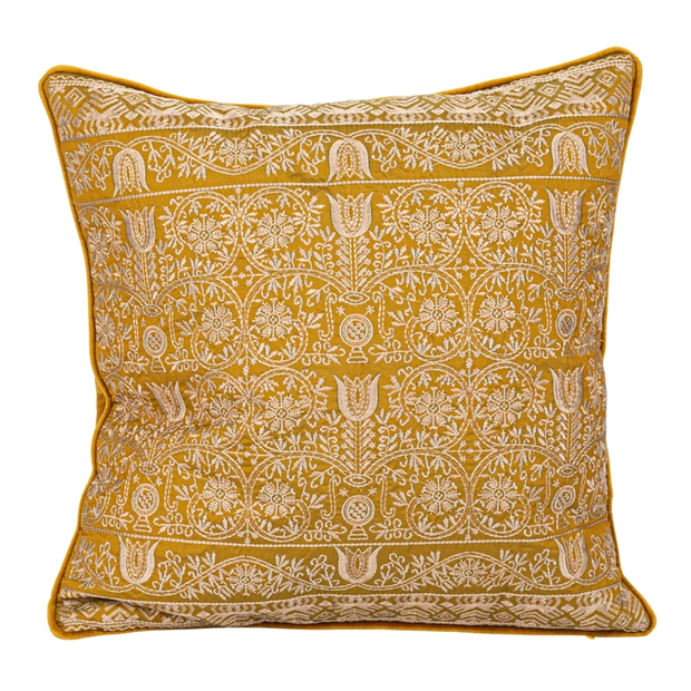 18" Square Cotton Velvet Embroidered Pillow