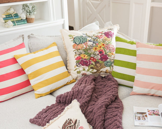 20" Striped Pillow, Multiple Color Options