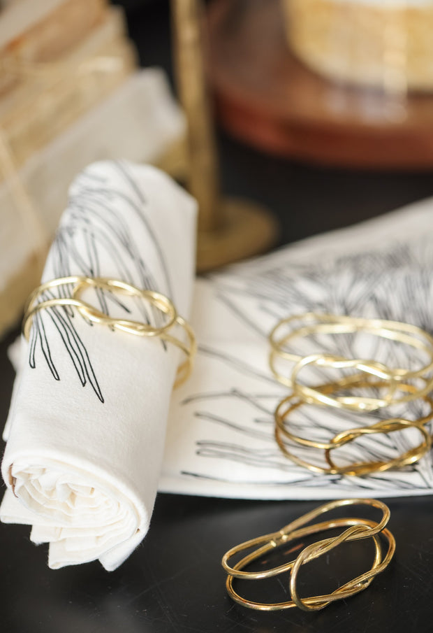 Metal Twisted Knot Napkin Rings, Gold Finish, Set of 4
